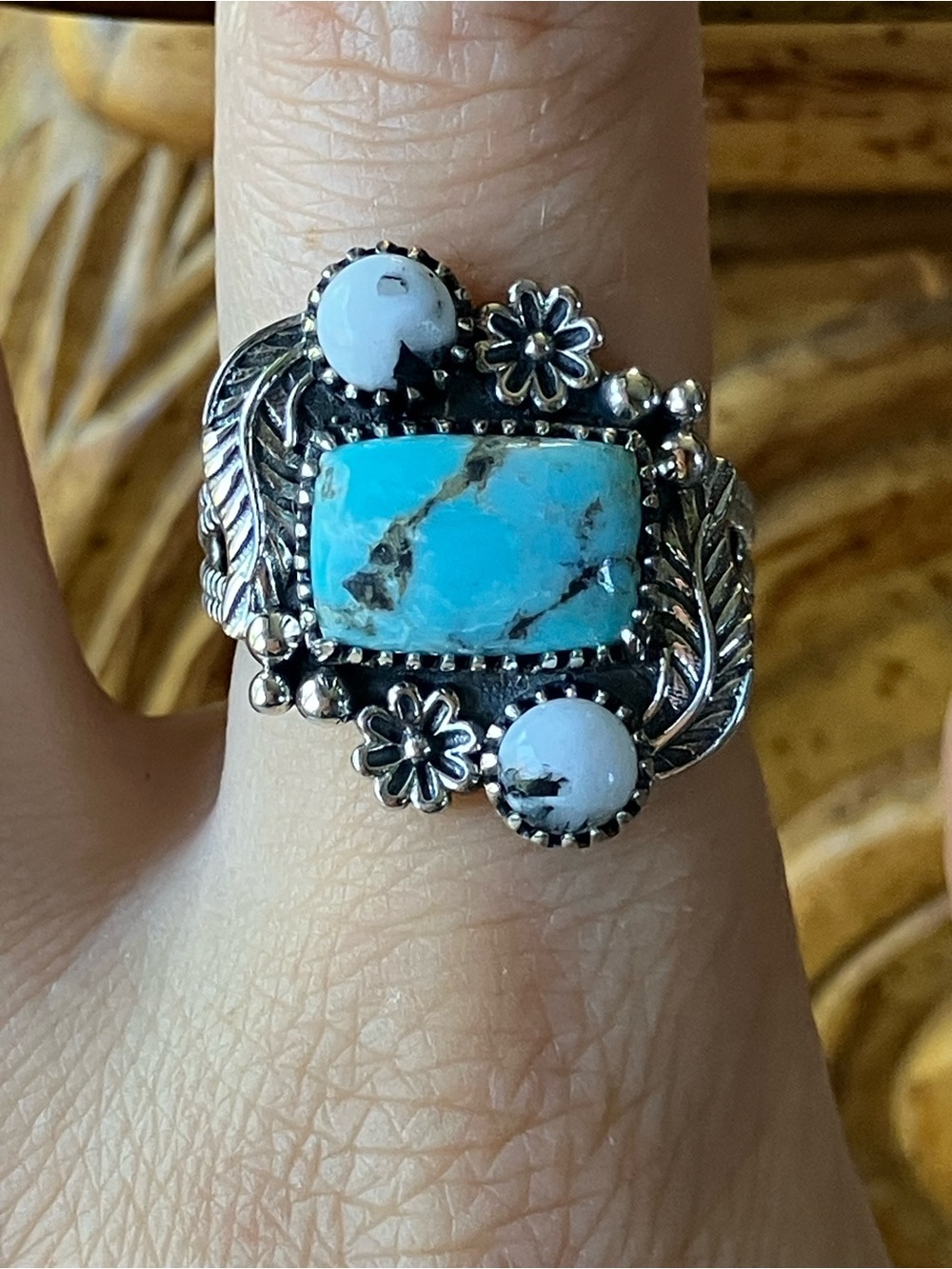 Blue Moon Turquoise White Buffalo Sterling Silver Ring Size 8
